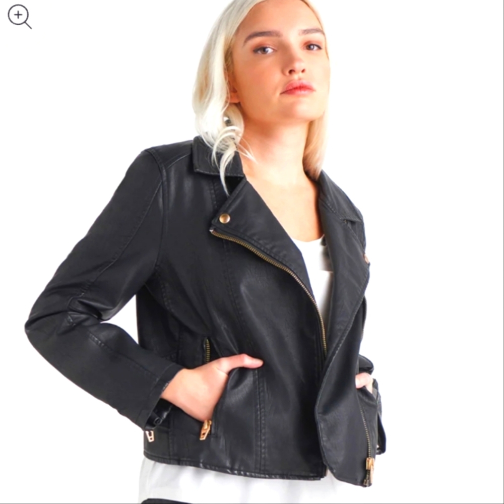 NWT Dex Plus Black Faux Leather Moto Jacket Black Vegan 1X